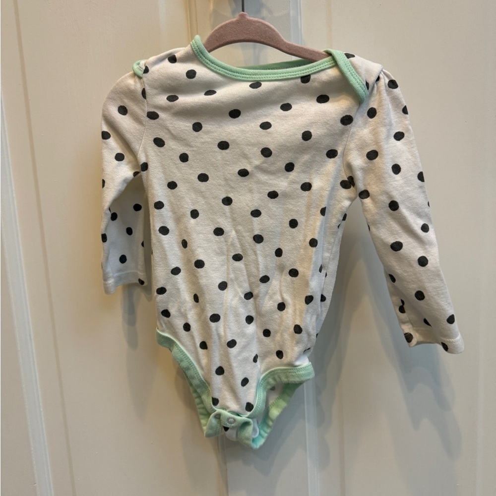Cloud Island 12M White Polka Dot Unisex Long Sleeve Onesie